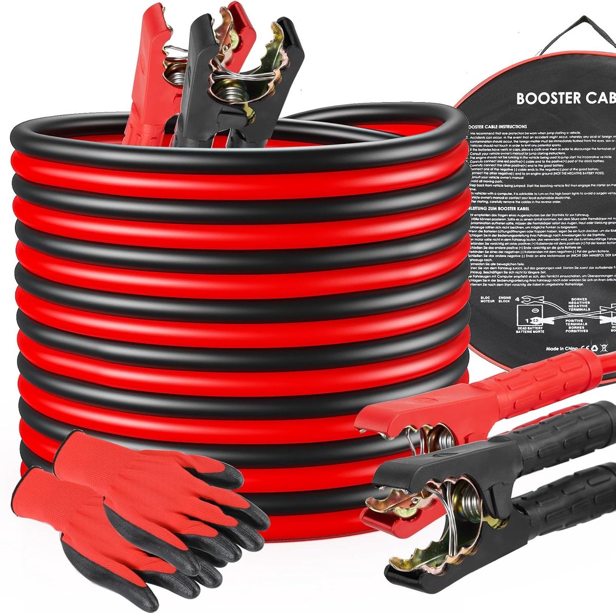 Startkabel 12 V / 24 V - Koperen kabel 4 m 1000 A - Inclusief beschermende handschoenen - ShopVlot