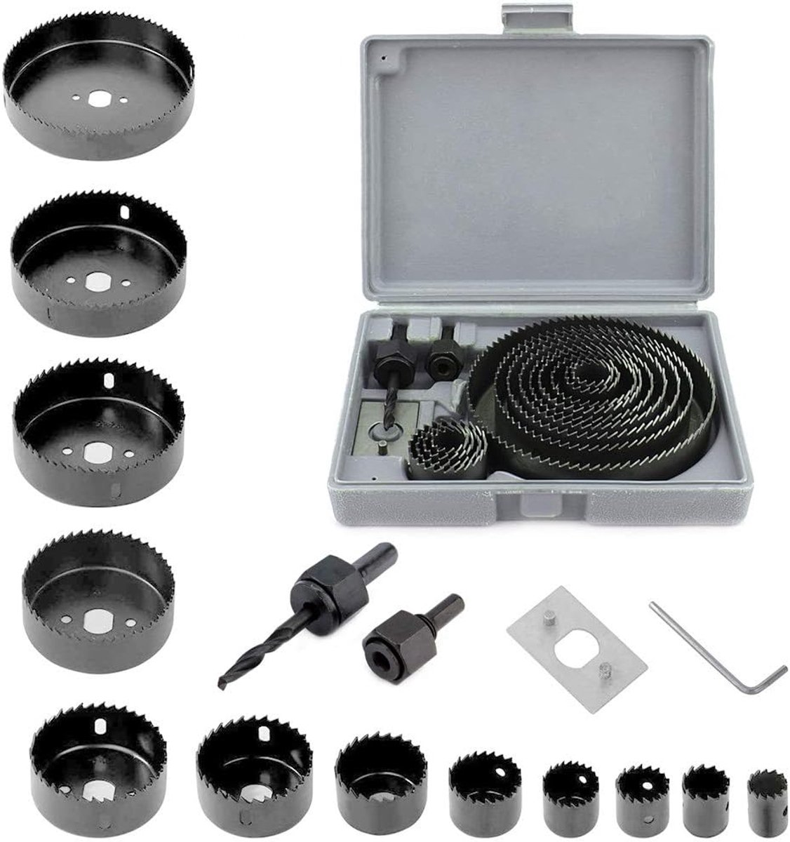 Gaatjeszaagset 16-delig - 11 zaagbladen 19 mm tot 127 mm - staal - snel en nauwkeurig zagen - ShopVlot