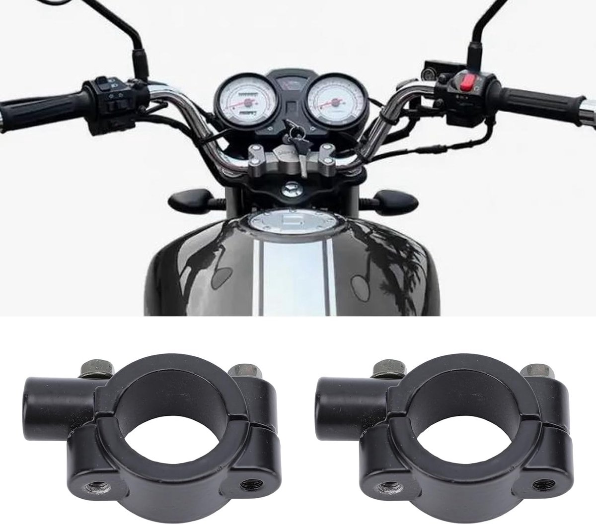 SnelShoppen - 2 Stuks 25mm Motorfiets Handlebar Spiegelhouder Klem Adapter Zijkanten Spiegels Universeel Voor Motorfiets Scooter (Zwart M10)