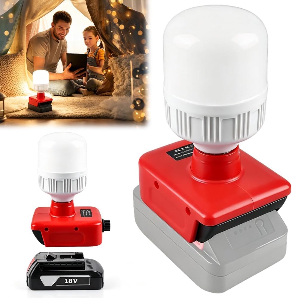 Acculamp 12 W led-bouwspot - E27-lamp - instelbare 350-1300 lm - draagbare werkverlichting voor noodgevallen - ShopVlot