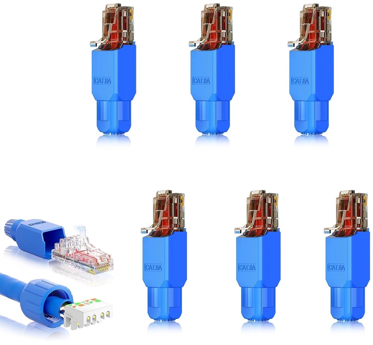 RJ45-stekker zonder gereedschap - set van 6 - blauw - eenvoudige montage voor stabiele LAN-verbinding - ShopVlot