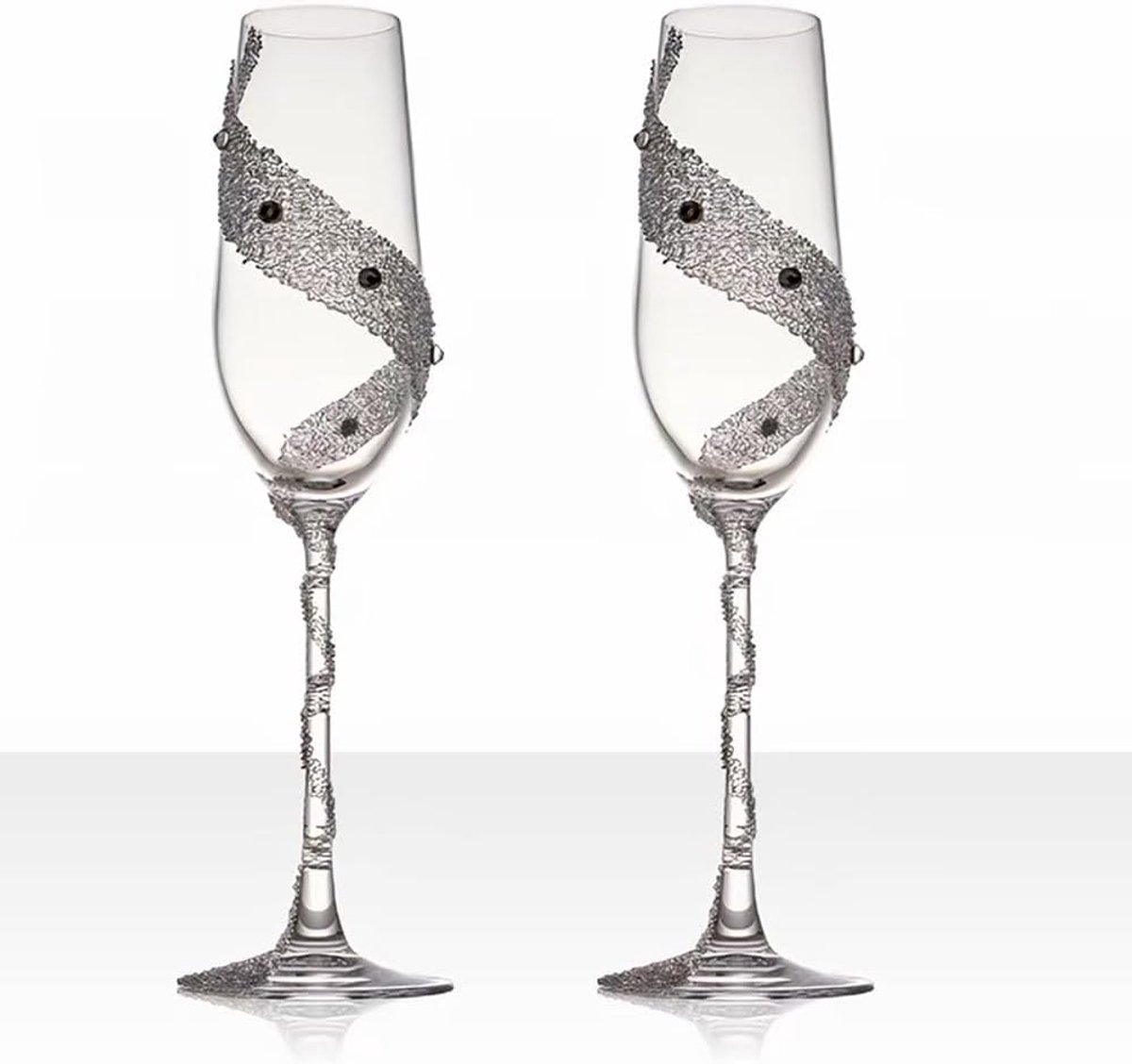 Champagneglazen set van 2 - elegant kristalglas - strass ingelegd - perfect voor bruiloften - ShopVlot