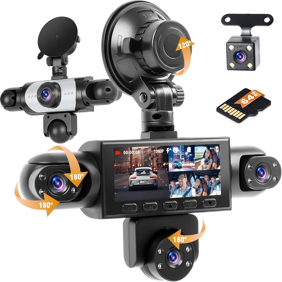 Dashcam 5-kanaals - 64 GB kaart - 3 inch scherm - 360° afdekking voor veiligheid - ShopVlot