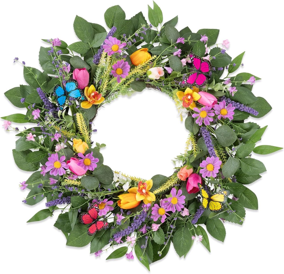 Deurkrans 45cm - Kleurrijk Voorjaar - Lifelike Vlinderdecoratie - Perfect voor binnen en buiten - ShopVlot