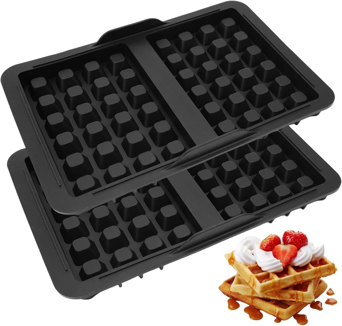 Siliconen Wafelvormen - Bakvormen - Belgische Wafels Bakken - Stapelbaar Dubbelverpakking - Set van 2