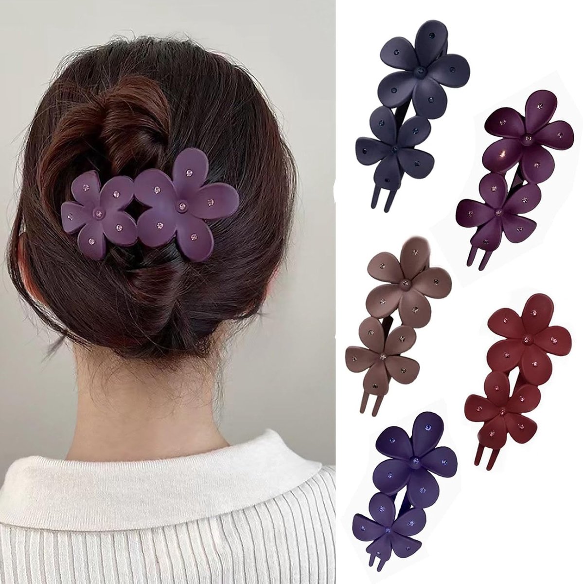 Haarspelden set van 5 - Grote haarspelden - Matte eendebek haarspelden - Elegante bloemenstijl voor dagelijks gebruik - ShopVlot