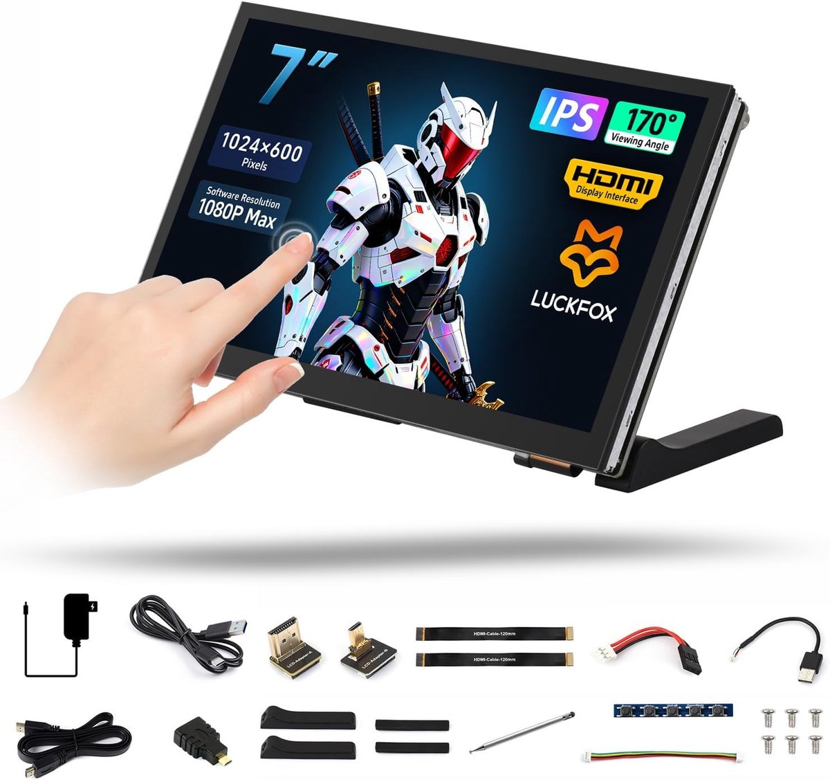 HDMI touchscreen monitor 7 inch - 1024x600 resolutie - 5-punts aanraakscherm - ShopVlot