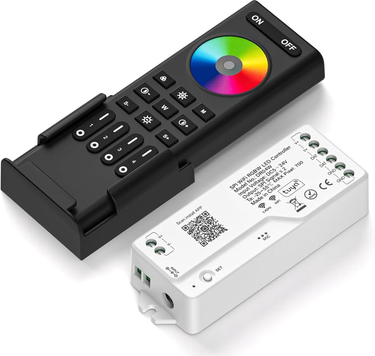 LED Controller RGBW 2.4G WiFi - SPI voor adresseerbare LED-strips - Inclusief RF afstandsbediening - ShopVlot