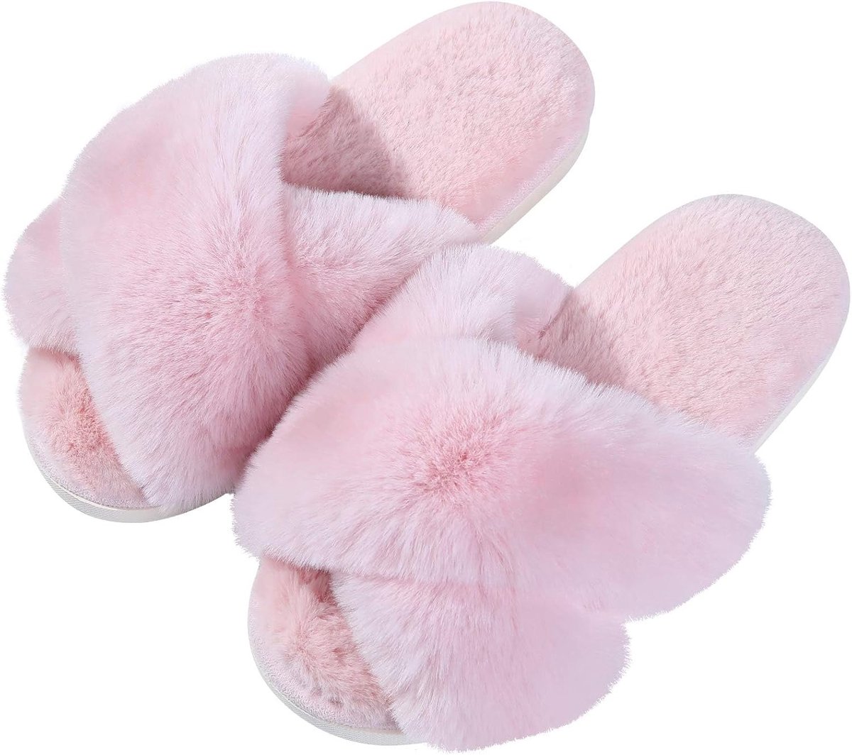 Huispantoffels Dames - Fluffy Cross Band - Zacht Pluche - Comfortabele Memory Foam - ShopVlot