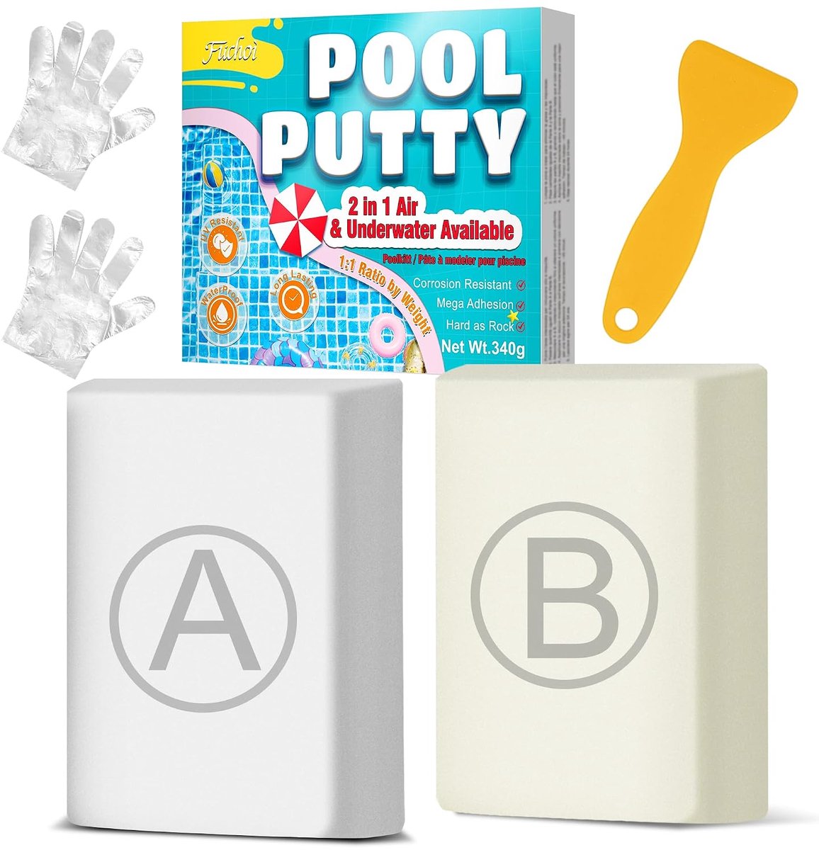 Pool reparatieset 340g - 2 stuks epoxy klei - onderwater patch kit - voor blijvende lekkagefix - ShopVlot