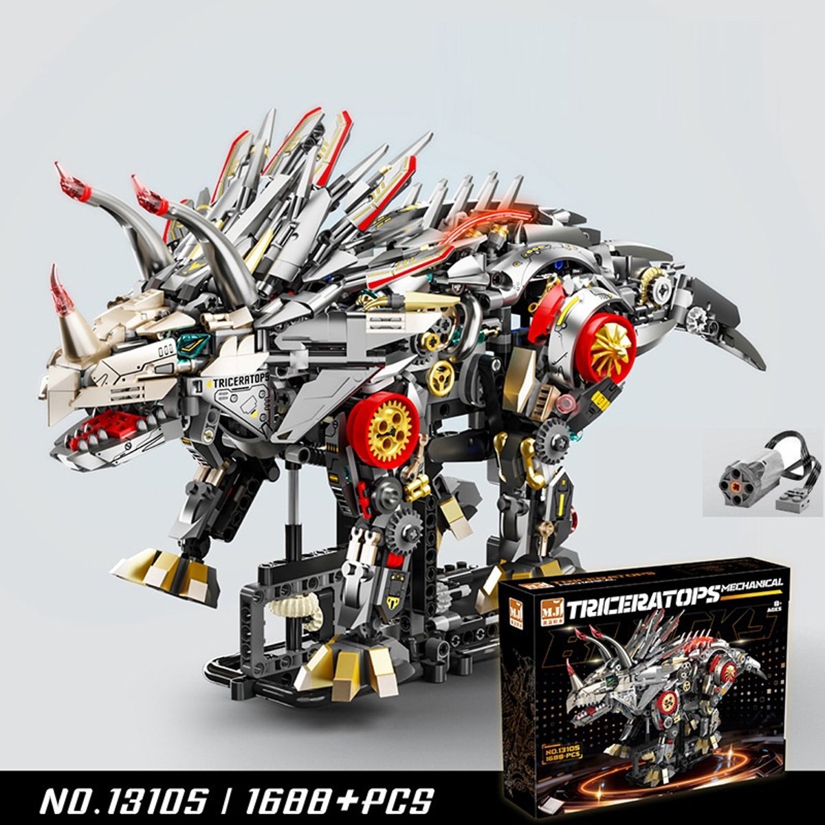 Mechanisch speelgoed met bouwblokken in de vorm van een dier/mechanische triceratops/bouwblokken voor de feestdagen/verjaardag (meer dan 1688 onderdelen), dynamische versie, op afstand bedienbaar (inclusief verlichting)