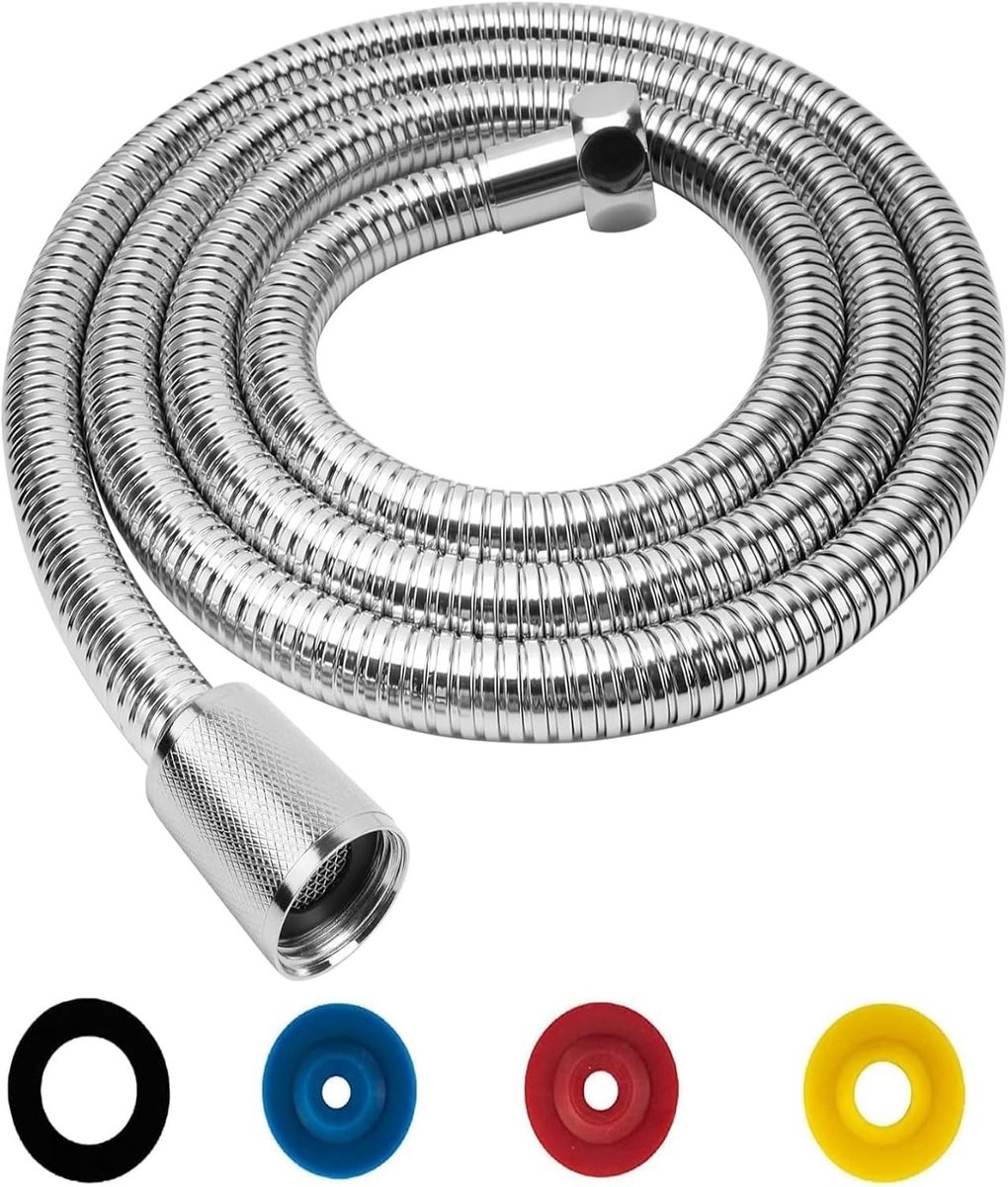 Douche slang 2 m - zilver - roestvrij staal - met draaibescherming en waterbesparende flow limiter - ShopVlot