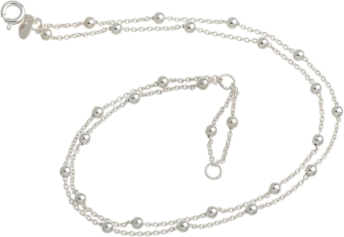 Enkelbandje met ballen 2-rijen - 1,3 mm diameter - 925 zilver - verstelbare lengte van 23-30 cm - ShopVlot