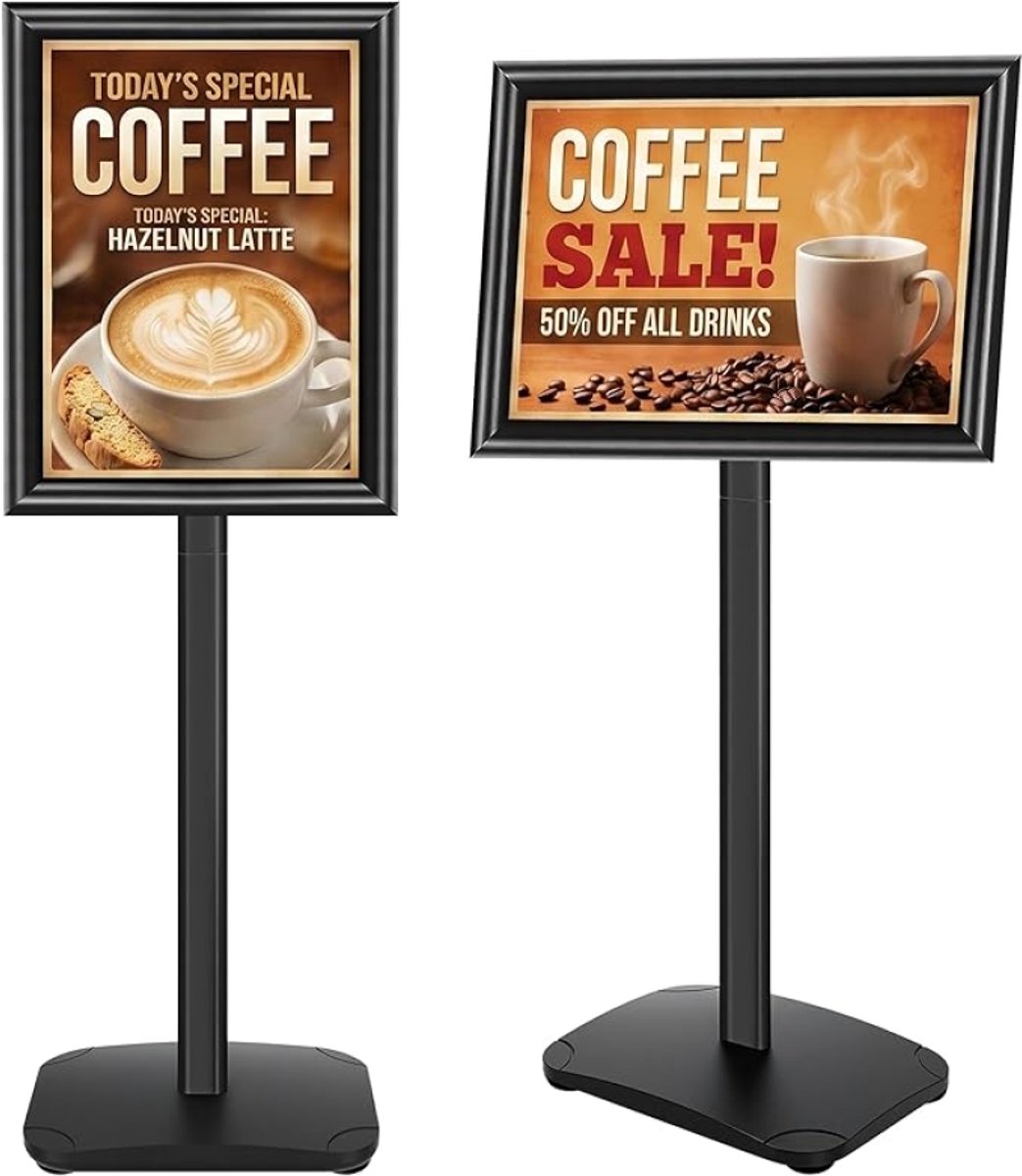 PromoHome 1 stuk A3 Posterstandaard met Zware Basis - Draaibare Displaystandaard - Verticaal en Horizontaal - voor Winkels, Beurzen en Evenementen - Zwart