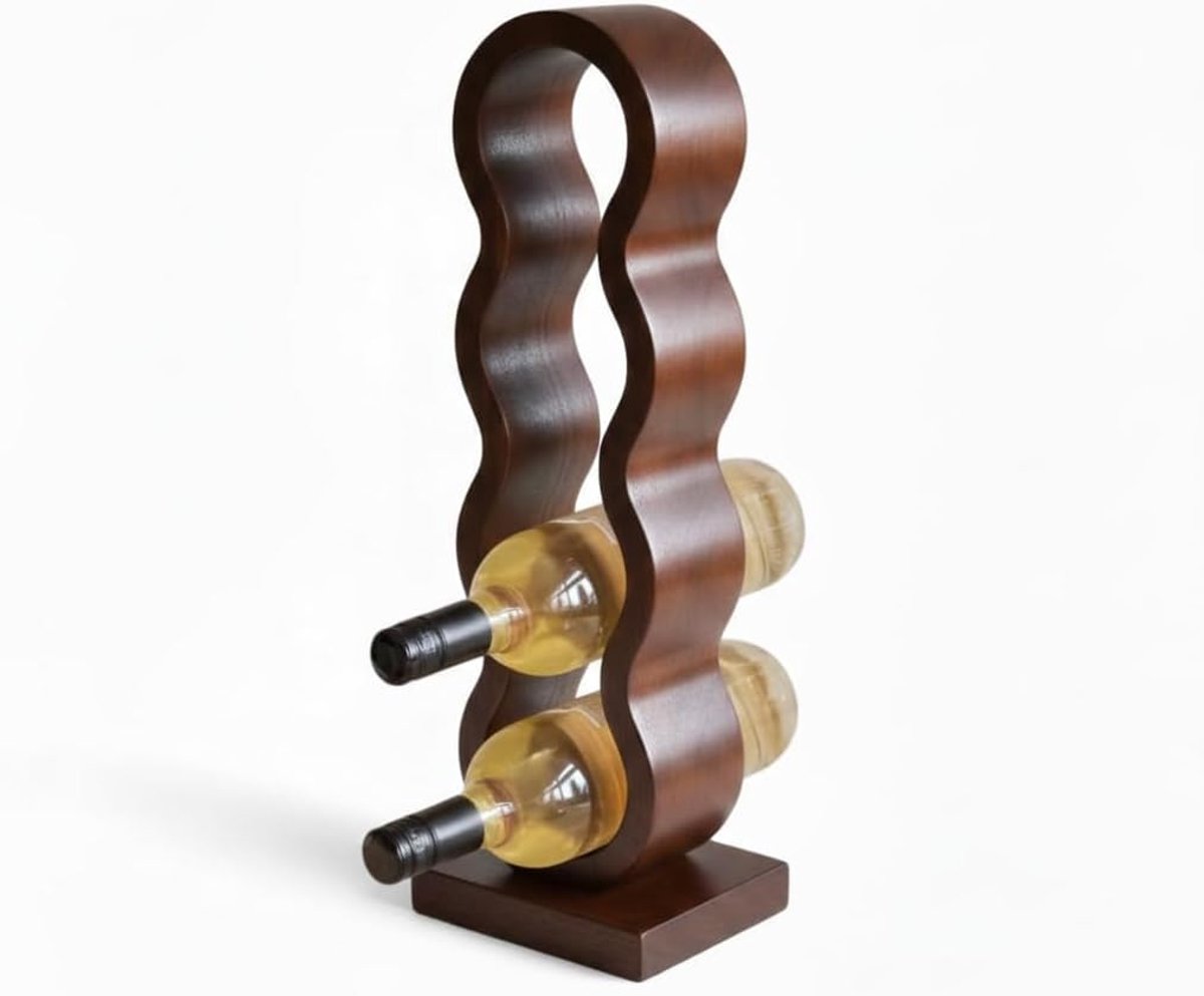 Wijnfleshouder 4 flessen - Mango hout 12.5 x 15.5 x 47 cm - Japandi design - Compact en stijlvol - ShopVlot