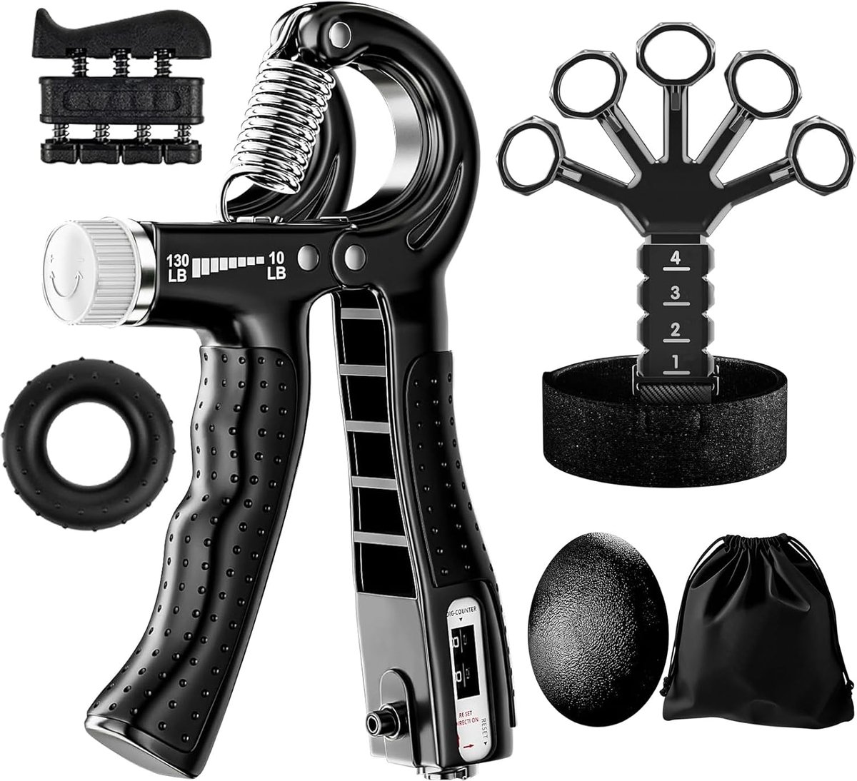 Handtrainer set 6-delig - verstelbare gripversterker - inclusief weerstandsbanden - ideaal voor krachttraining - ShopVlot