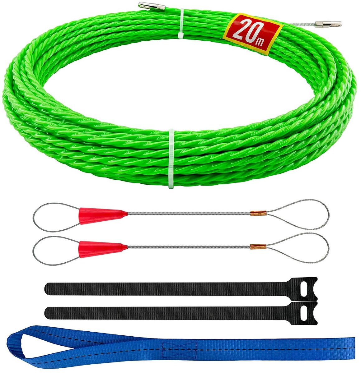Trekveer 20 m - 4,5 mm diameter - met 2 geleidingsveren - ideale kabeltrekker - ShopVlot