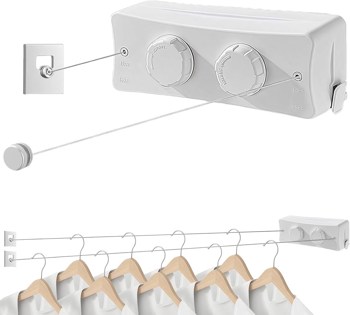 Waslijn retractabel 2 x 5,1 m - roestvrij staal - ruimtebesparend - perfect voor binnen en buiten - ShopVlot