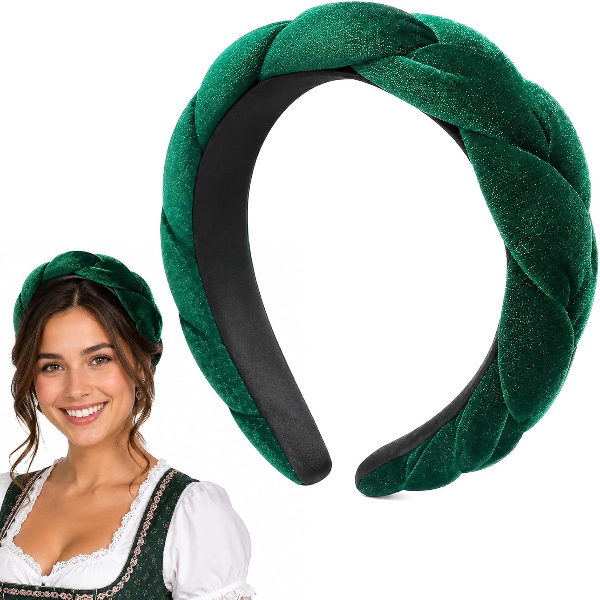 Diadema trenzada - groen fluweel - elegant haaraccessoire - perfect voor feesten - ShopVlot