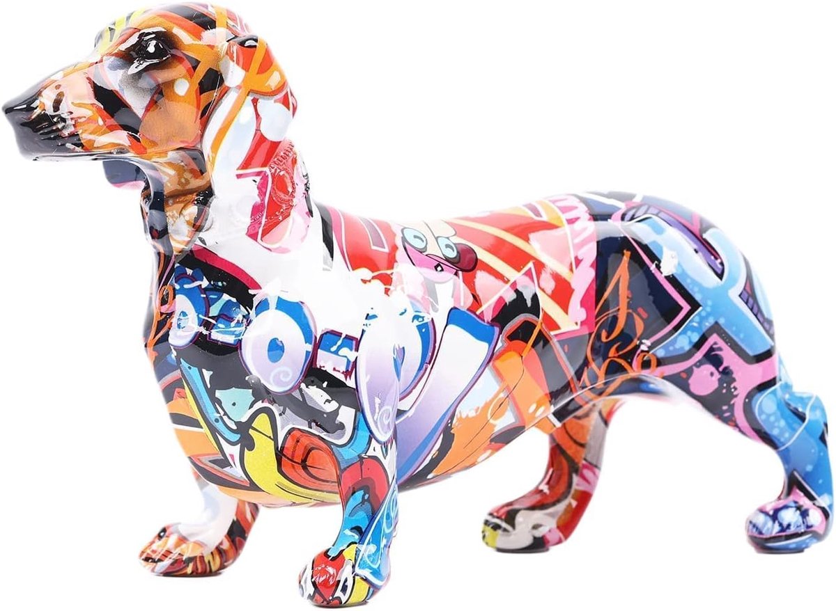 Dachshund hond decoratie - kleurrijk ontwerp - resin miniatuur - perfect voor thuis of kantoor - ShopVlot