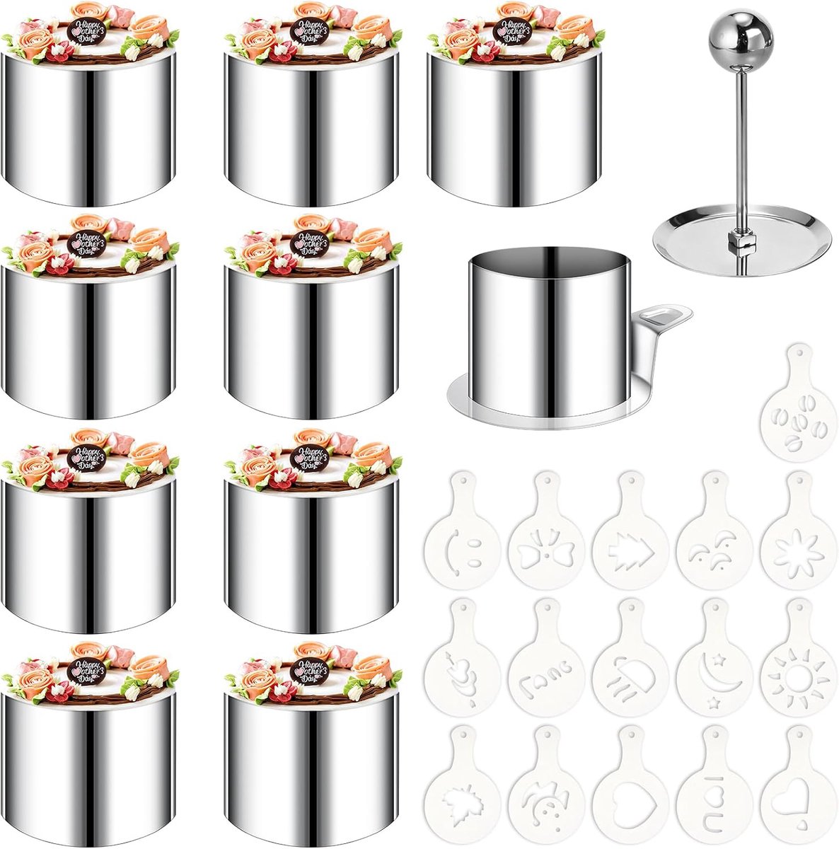 Uitsteekvormen set 6 cm - roestvrij staal - met bodem en deksel - perfect voor mousse en cake - ShopVlot