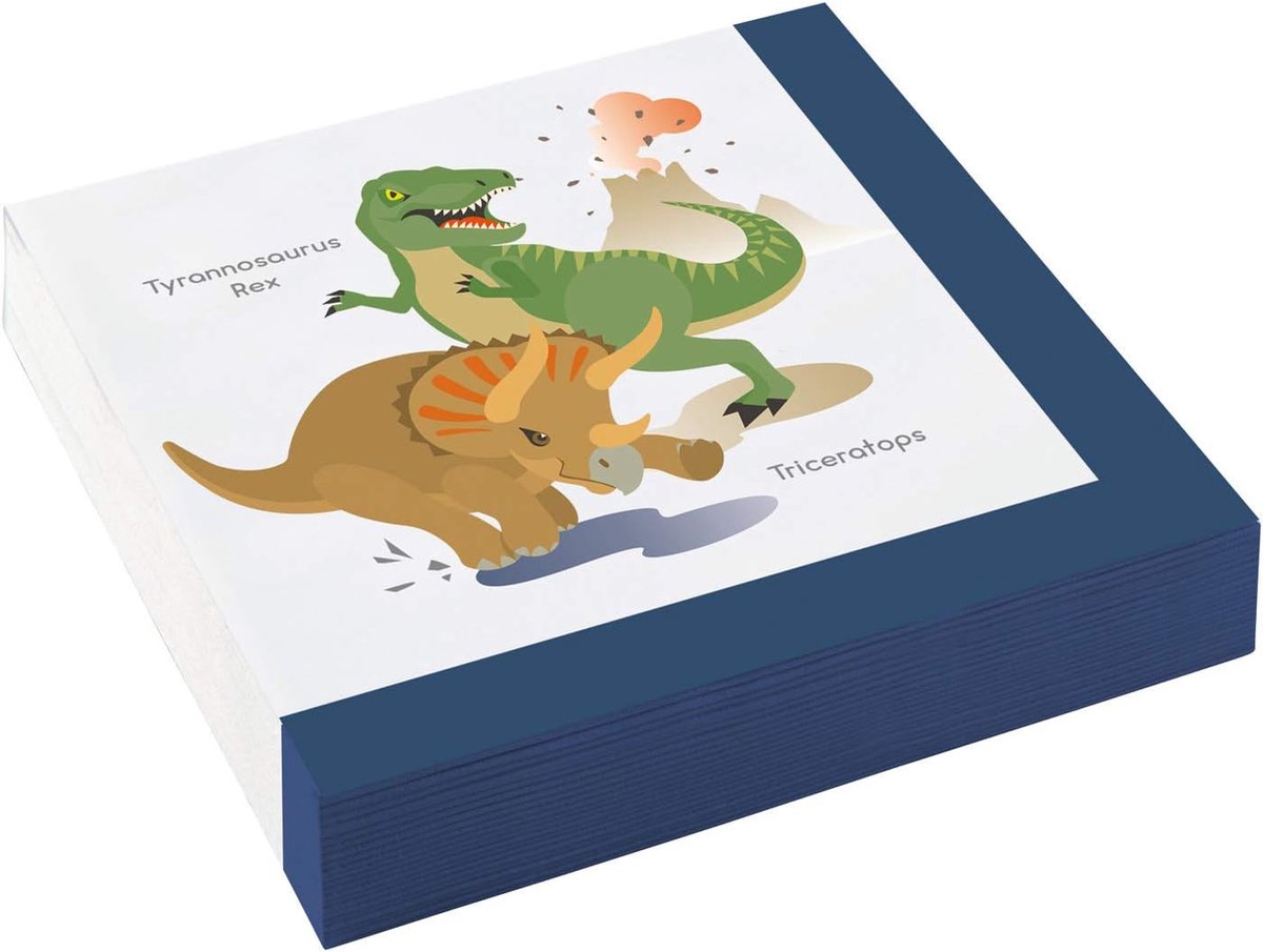 Napkins voor kinderfeestje - 20 stuks - T-Rex en Triceratops - vrolijke dinosaurusthematiek - ShopVlot