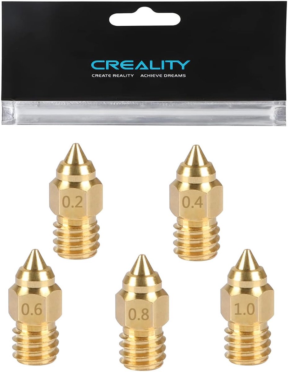 3D printer nozzles set van 20 - 0.2mm, 0.4mm, 0.6mm, 0.8mm, 1mm - messing materiaal - ShopVlot