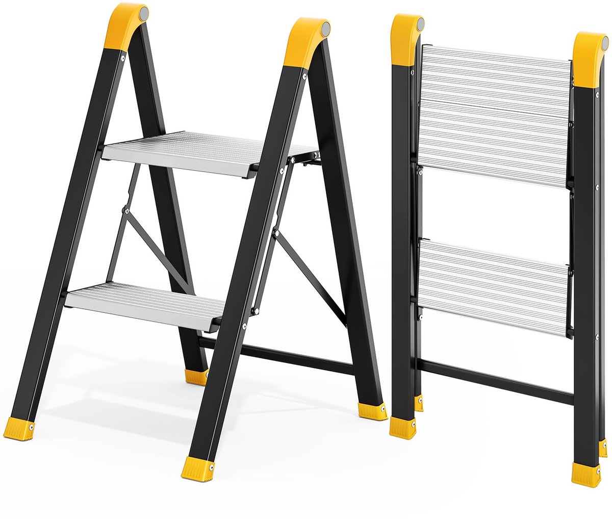 Trapladder 2 treden - inklapbaar - belastbaar tot 150 kg - ideaal voor huishoudelijk gebruik - ShopVlot