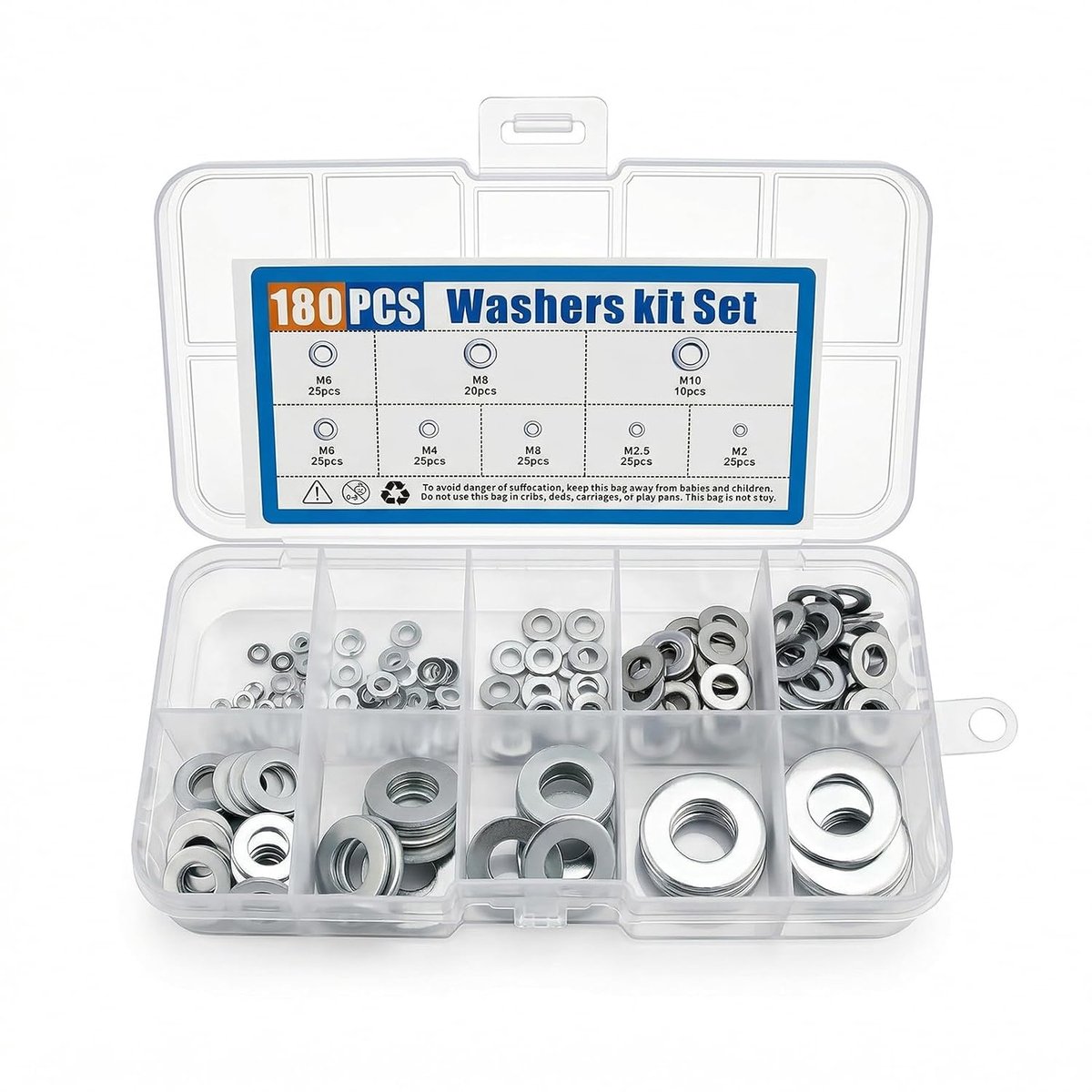 Sluitringen set 180 stuks - roestvrij staal 304 - platte afdichtingen - betrouwbare grip bij bevestigingen - ShopVlot