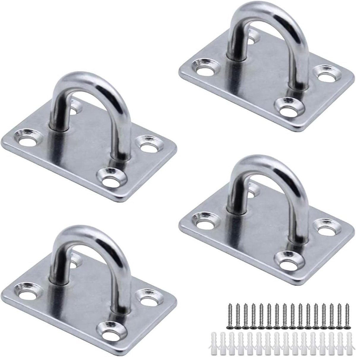 M5 oogplaat haak heavy duty - RVS 304 - 4 gaten voor wand- en plafondmontage - Ideaal voor yoga en hangmat - ShopVlot