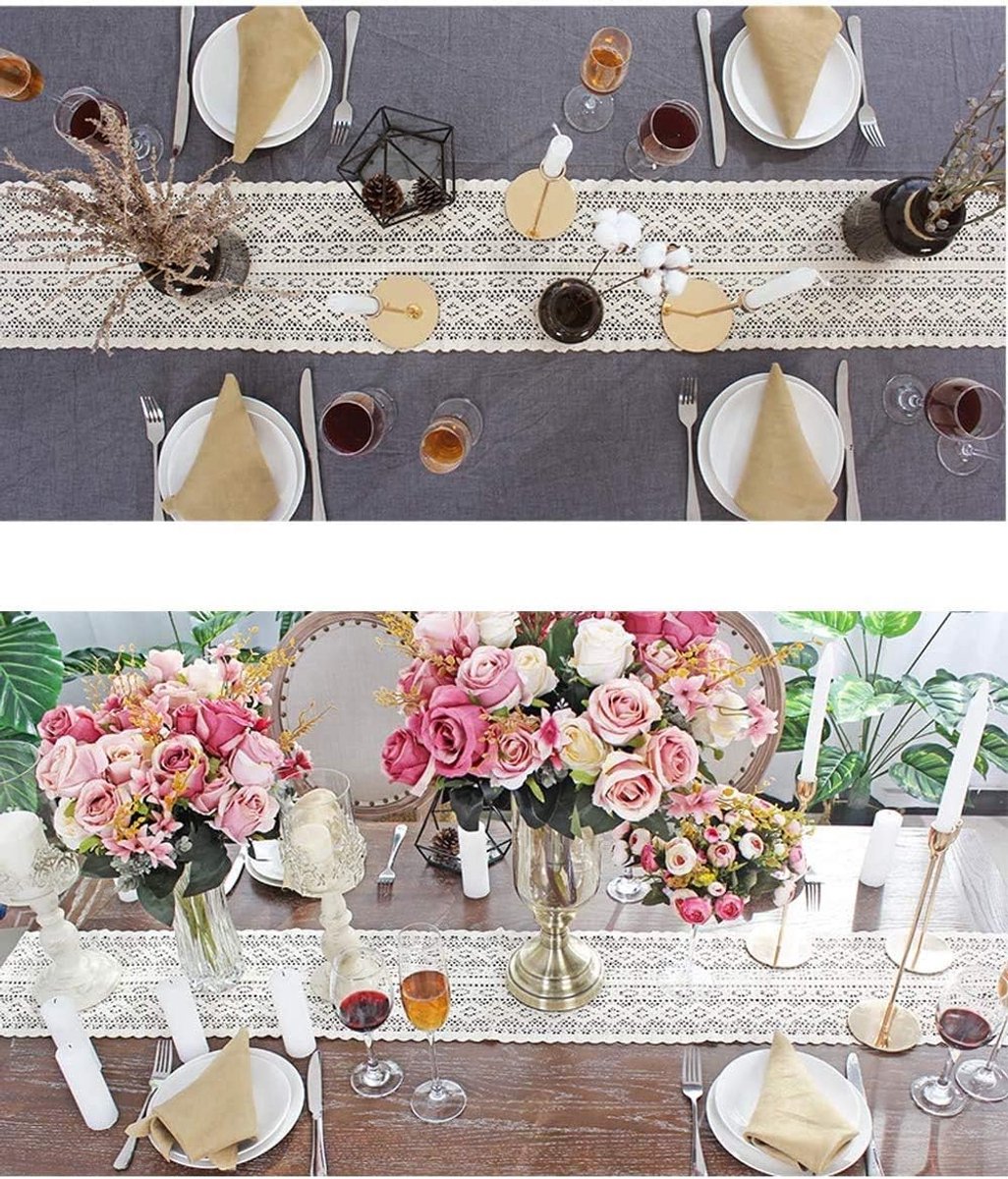 Tafelloper 24cm x 240cm - Beige Katoen - Elegante Gehaakte Rand - Perfect voor Boho Bruiloft Decoratie - ShopVlot