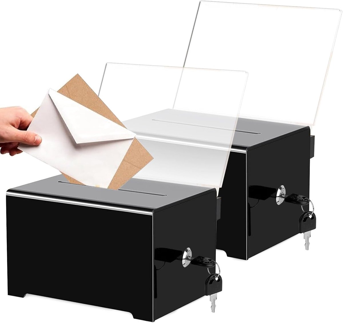 Lockable dispenser box 16 x 12 x 10 cm - acryl - met slot en sleutels - veilige opslag voor donaties - ShopVlot