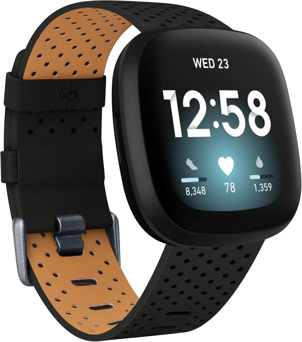 Horlogeband Versa 3/Sense - Echte leren vervangband - Klein, zwart - Stijlvolle upgrade voor elke outfit - ShopVlot