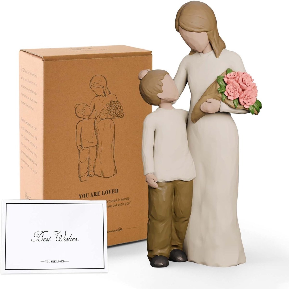 Moeder en zoon beeldjes - Kunstwerk van duurzame materialen - Perfect als cadeau voor Moederdag - ShopVlot