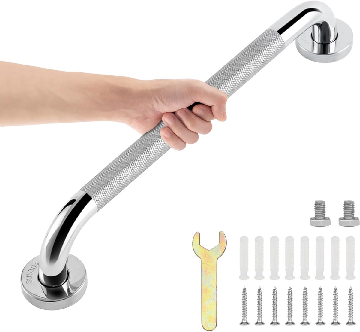 Badkamer handgreep 16 inch - RVS 304 chroom - antislip grip - veilig voor ouderen - ShopVlot
