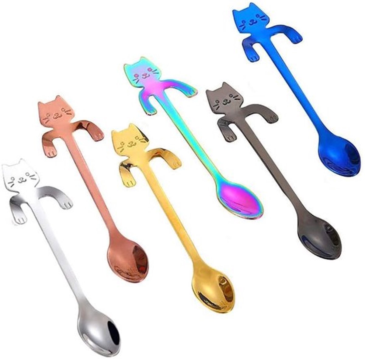 6PCS Kat Lepel Koffie Theelepel, Koffie Cadeaus Voor Mannen Kerstcadeaus Verjaardag Cadeaus, RVS Hangende Mok Theelepels Mini Schattige Kitten Roerlepel