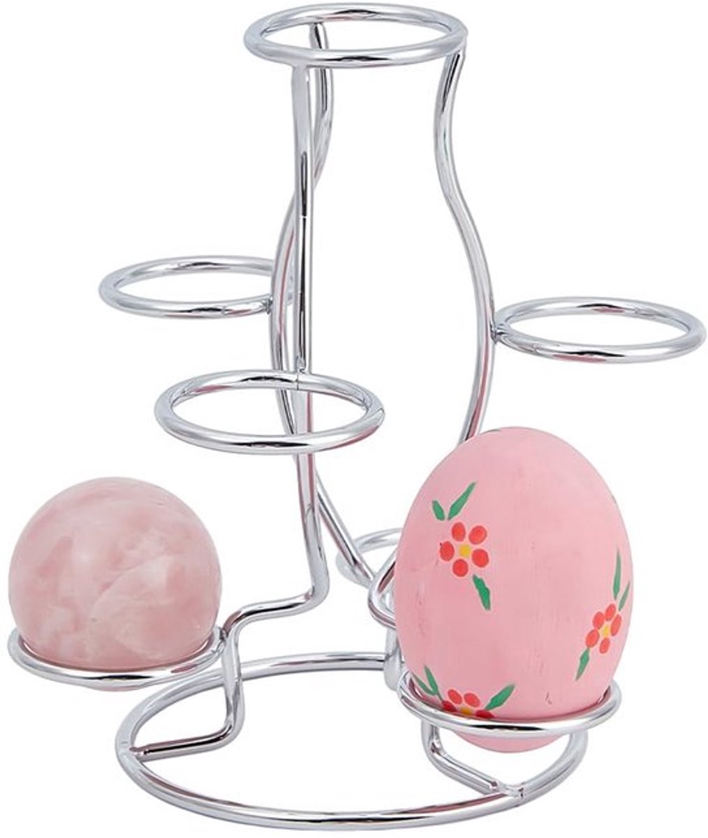 Kristallen bolhouders, 12 x 10,5 x 14,2 cm displaystandaard, 7 eivormige ijzeren multi-bol displaystandaard, draagbare ijzeren eierhouder voor kristallen bol, aardbol, bureau-ornament, zilver