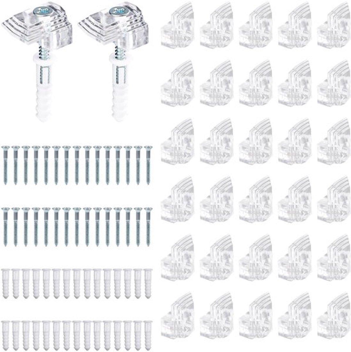 30 Sets Spiegelhouder Clips Kit - Heldere Plastic Haken voor Frameloze Spiegels - Inclusief Schroeven