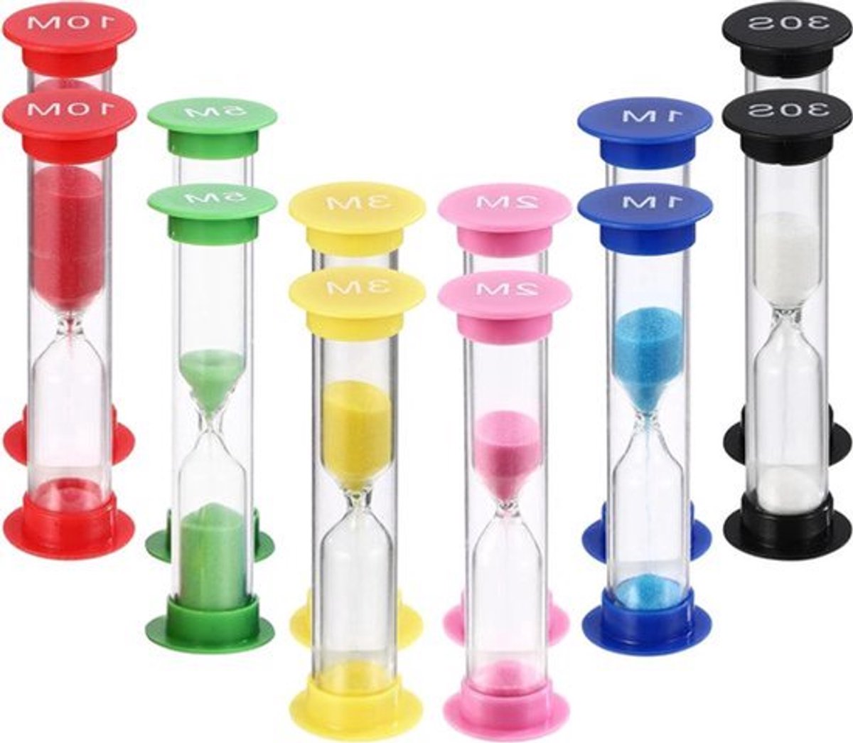 12-delige timer zandloperset - Kleurrijke zandloper 30 seconden/1 minuut 2 min/3 min 5 min/10 min - Kinderen zandtijd leren speeltijd - Creatieve geschenken