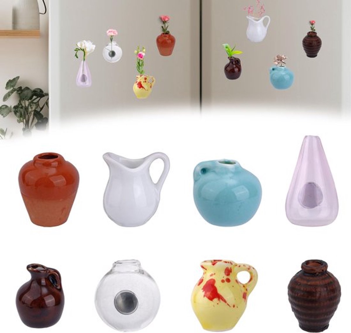 8pcs Mini Vaasmagneten - 8 Stijlen 3D Magneten voor Koelkast Decoratie