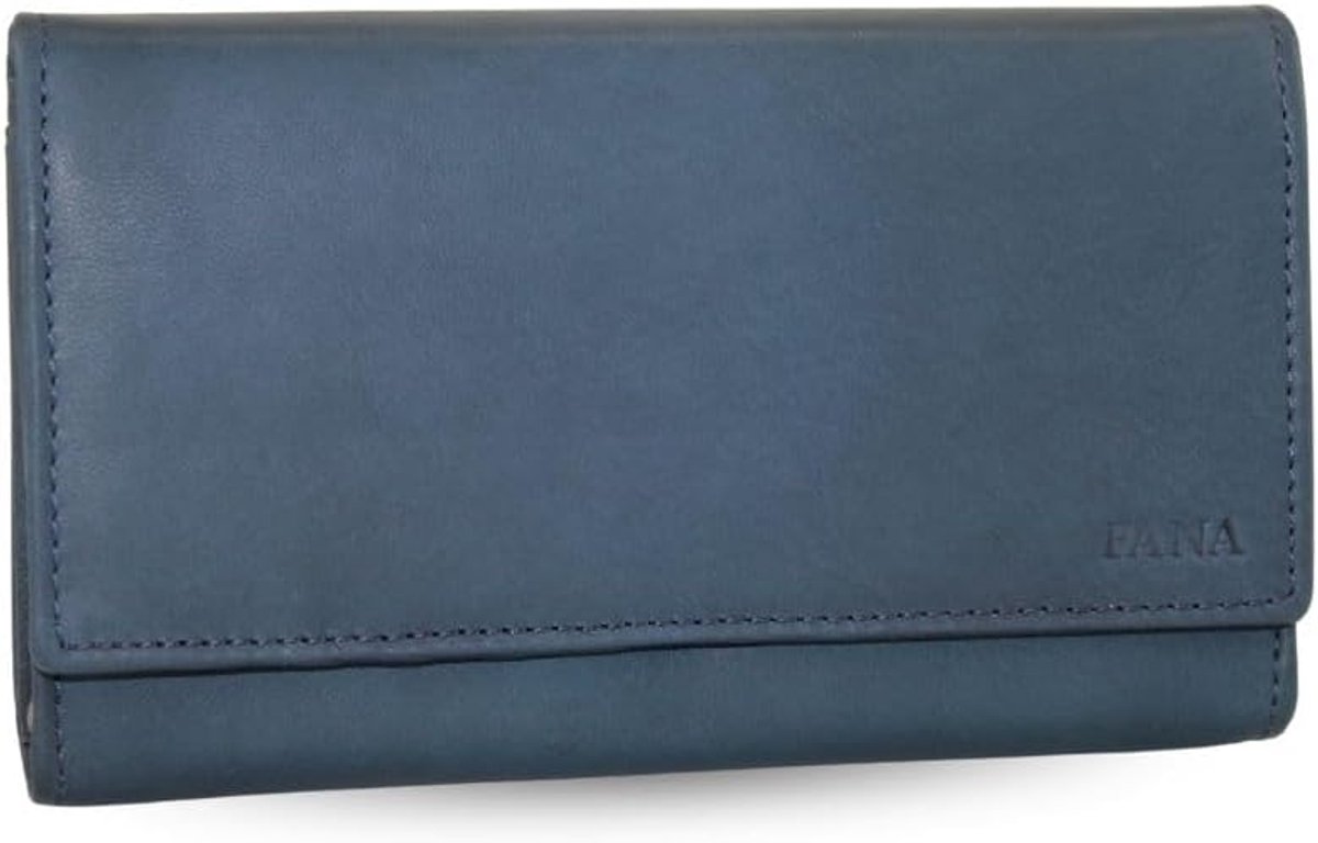 Damesportemonnee groot - Buffelleer - Blauw - Stijlvolle wrap portemonnee met fotocompartiment - SnelShoppen