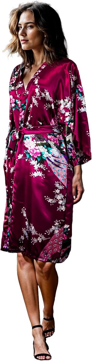 Kimono badjas lang 16 kleuren Premium Peacock bruidsmeisje bruidsdouche dames cadeau