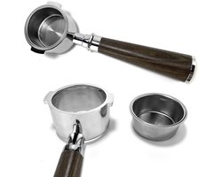 51mm 2-Oor Bodemloos Portafilter voor DeLonghi ECP3420, EC155, EC260, BCO430 - Nakeds Portafilter met Zwart Palissander Handvat & Dubbel Shot Filtermand (NIET voor Dedica EC685/EC785)