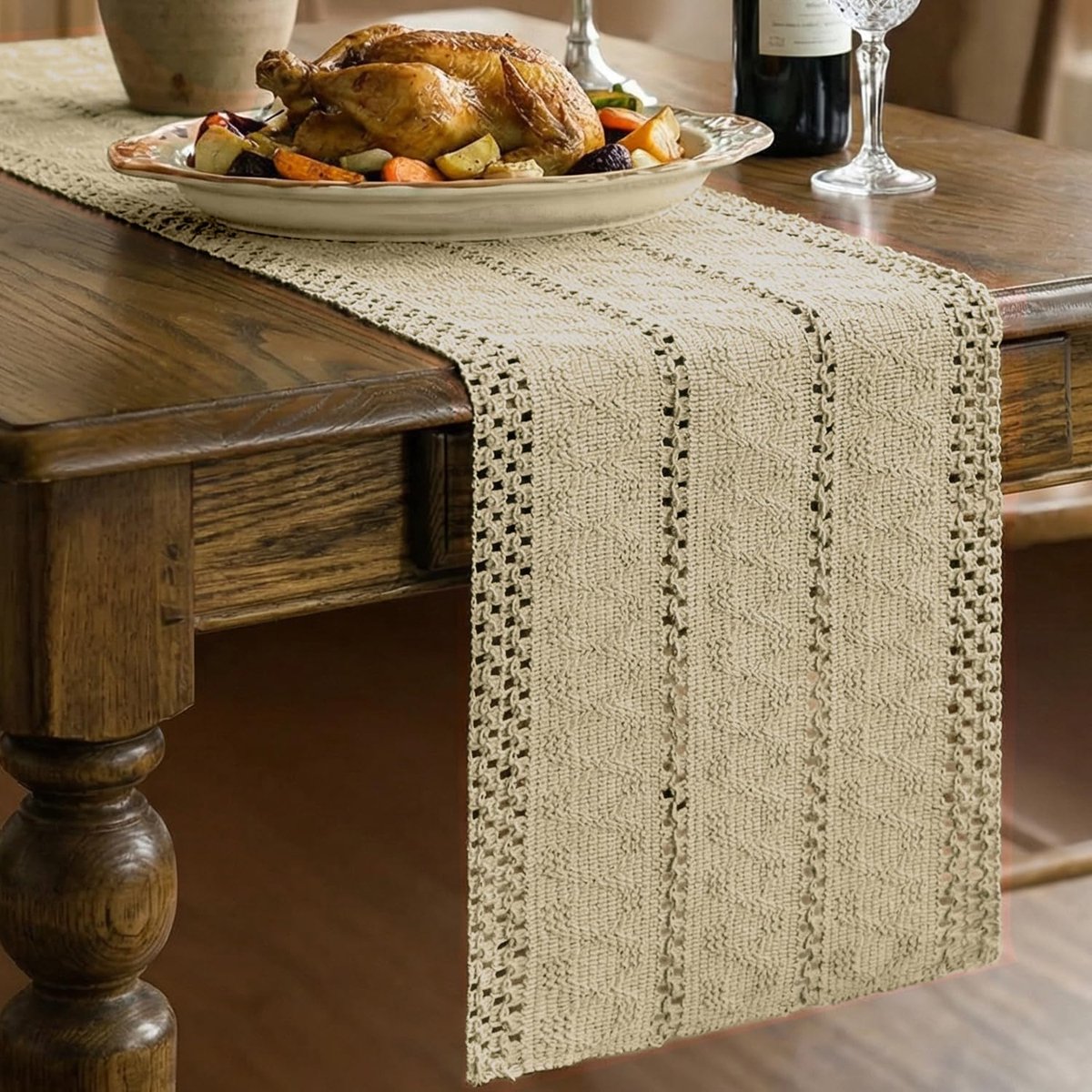 Tafelloper Katoen Linnen 30x140cm, Lichtbruin Boho Rustieke Runner voor Keuken en Eettafel Decoratie