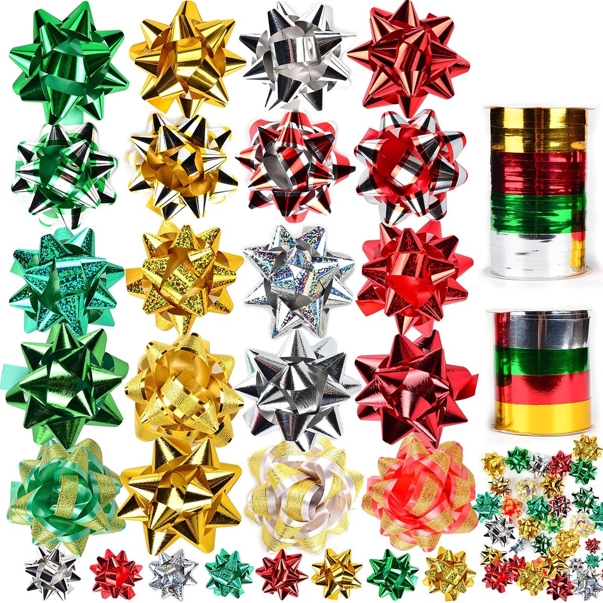 Strikken met 8 rollen krullinten voor Kerstmis, strikken, manden, wijnflessen, decoratie, cadeauverpakking en decoratie cadeau