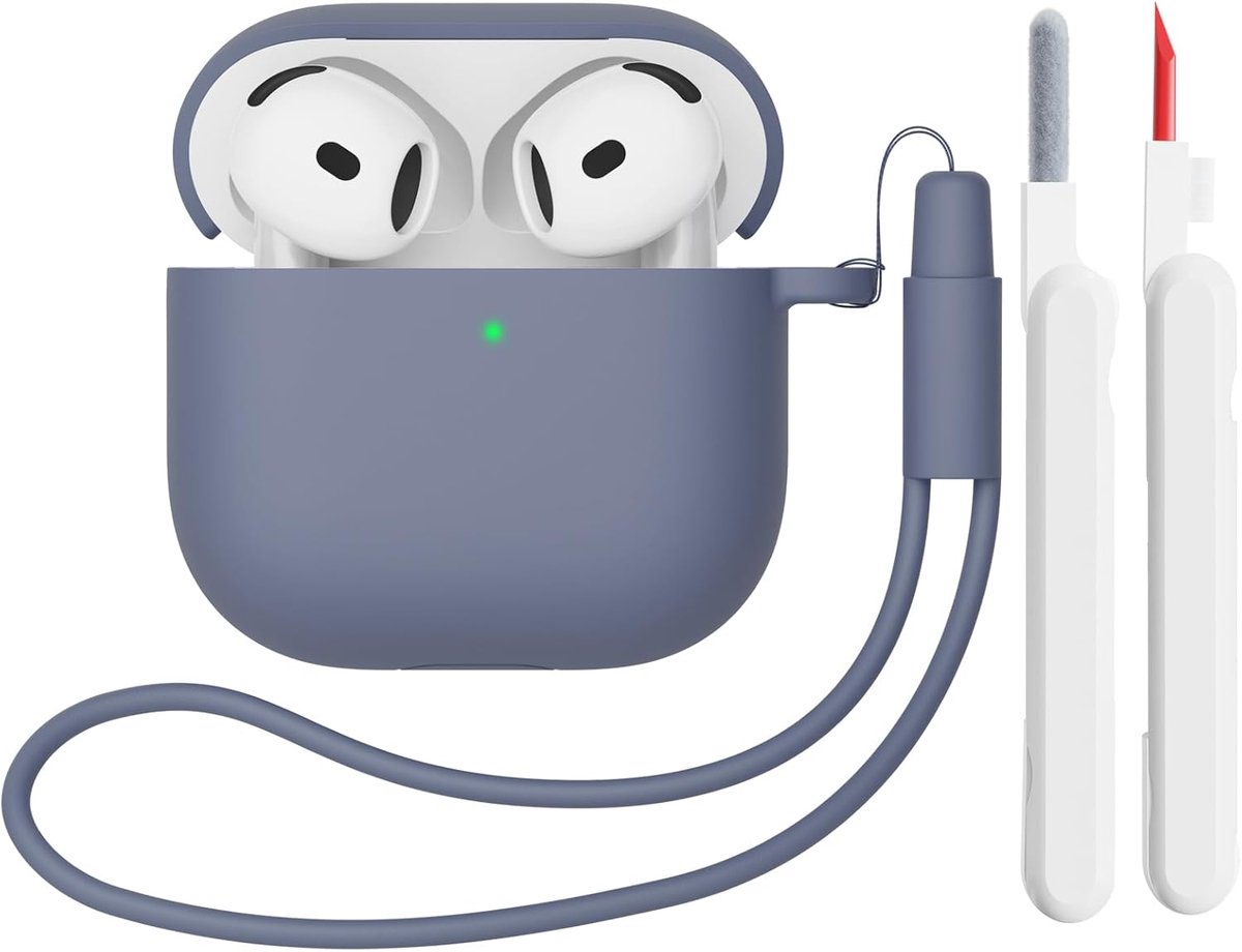 Hoes Compatibel met AirPods 4th Generation hoes (2024) met reinigingsset, Beschermend Siliconen hoesje voor Airpods 4, LED vooraan zichtbaar (Lavendel)