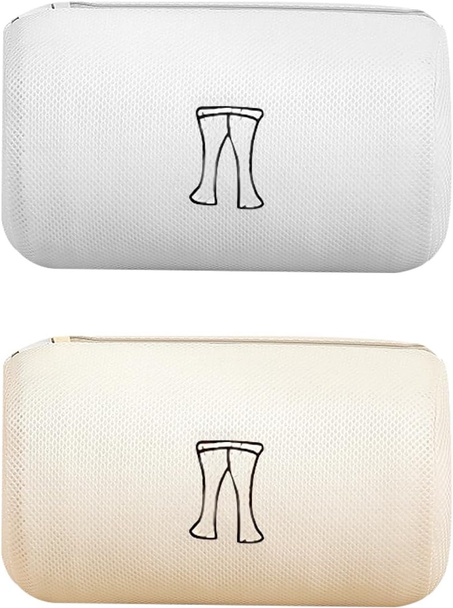 Waszakken, dubbel verdikt, herbruikbare waszakken voor wasmachines, waszak met verborgen ritssluiting, beige en wit, 20 x 30 cm