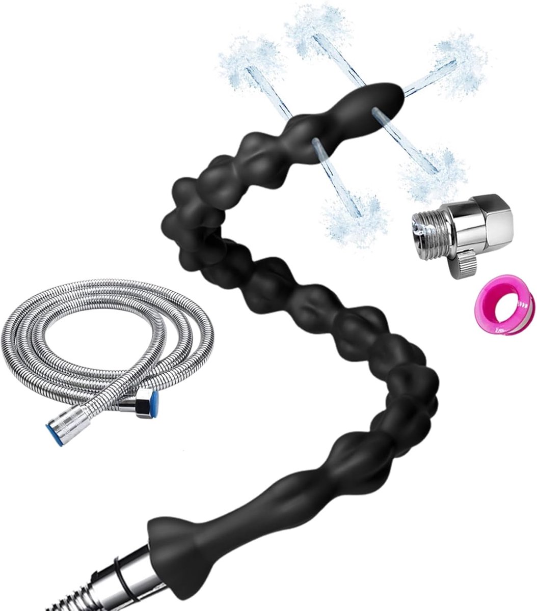 Doucheset 5-gaats sproeier flexibele klysma slang siliconen mondstuk comfort klysma accessoire vrouwen mannen 51cm + 150cm slang (zwart)