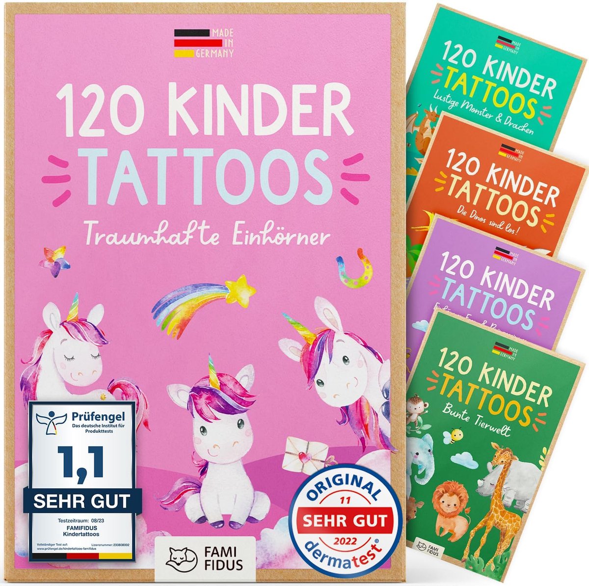 Kindertatoeages 120 huidvriendelijk - unicorn ontwerp - dermatologisch zeer goed - veilig voor kinderen - SnelShoppen