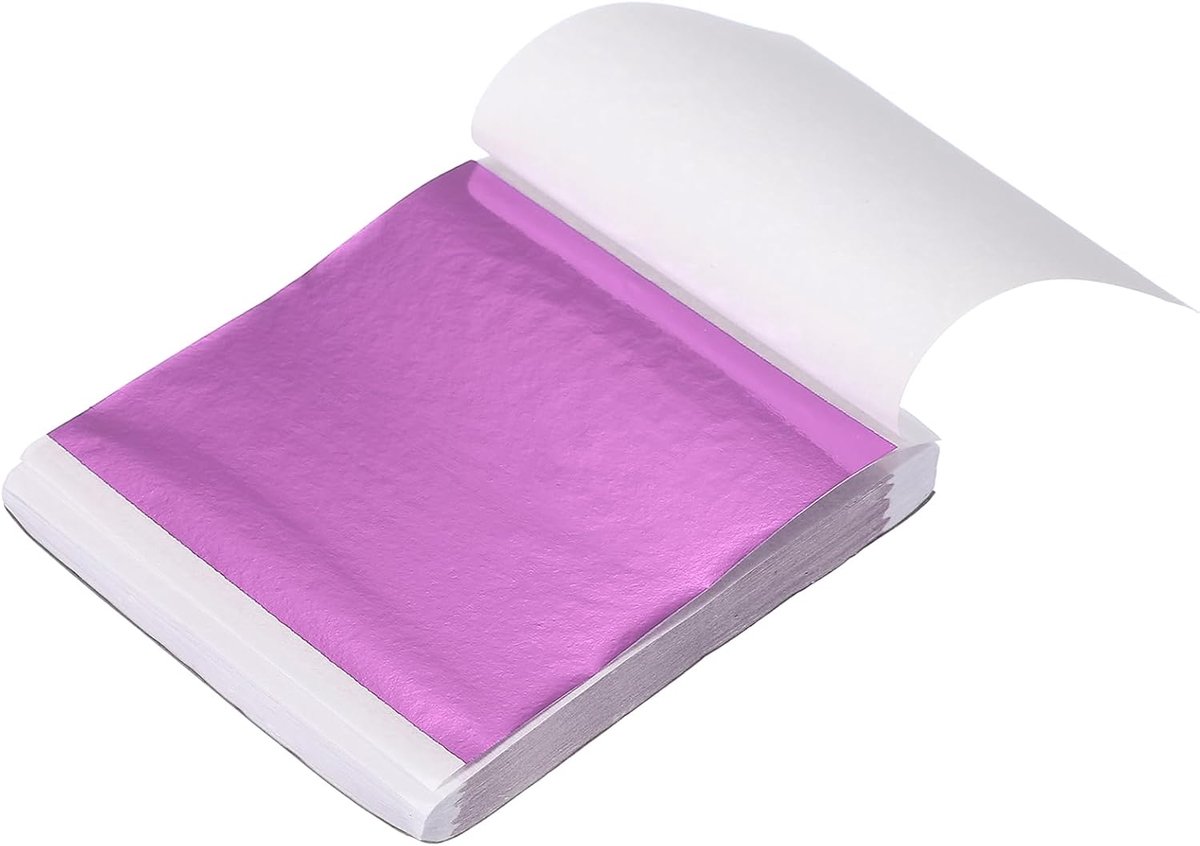 200 vellen goudfolie, imitatie, 8,9 x 9,8 cm, bladgoud, imitatie, genuanceerd papierboekje voor handwerk, fotolijsten, nagels en decoratie, paars-roze